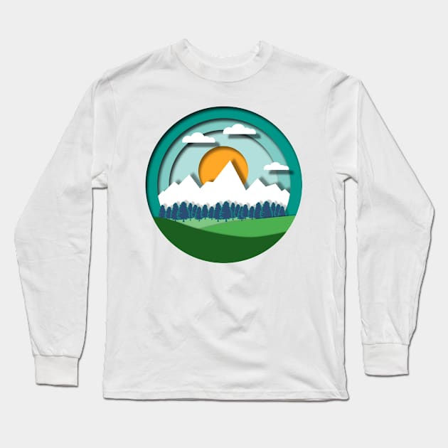 Hikeing Go Outside outdoor Papercut Style Long Sleeve T-Shirt by HappyGiftArt